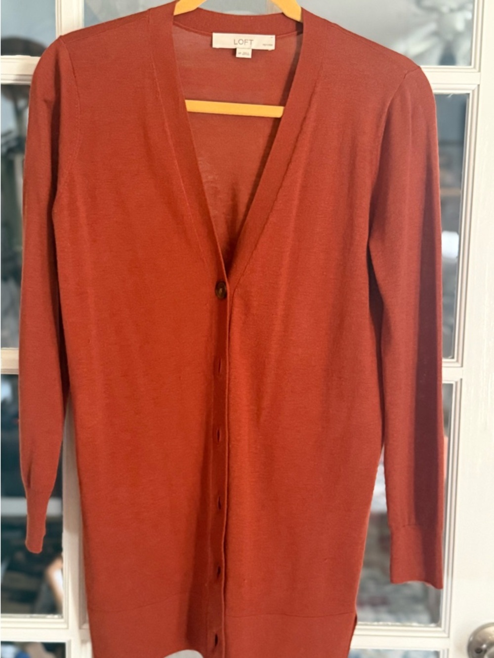 LOFT Rust Button-Front Long Cardigan - Picture 2 of 6